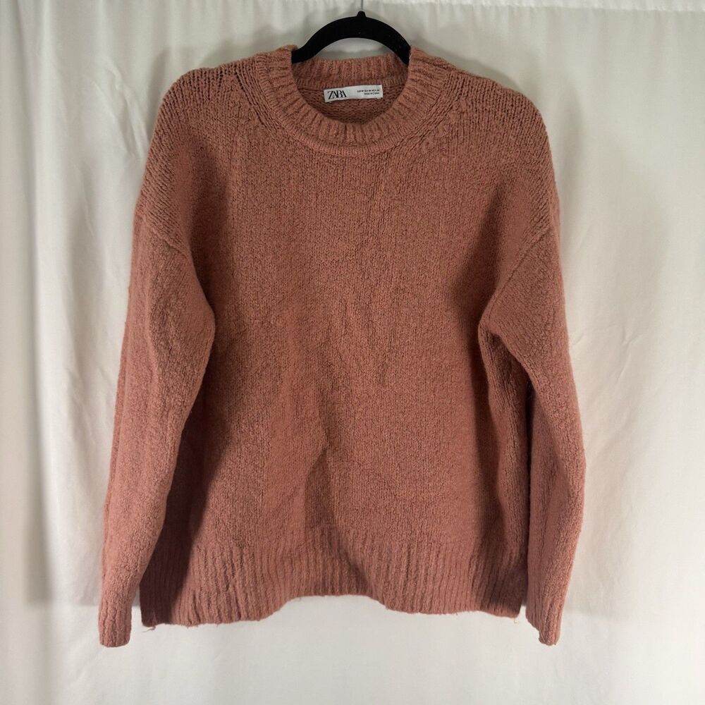 Zara Wool Alpaca Blend Sweater Women's Medium Pink Knit Crew Neck Pullover